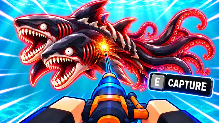 Official Harpoon a Fish artwork shows a large red multi-headed sea creature.