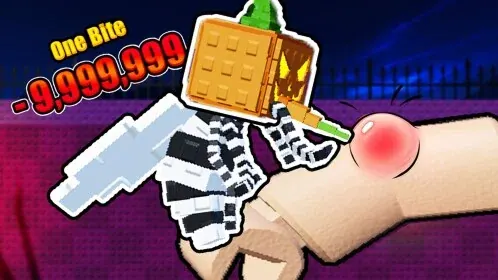 A Halloween-styled blocky mosquito bites an arm in official Feed A Mosquito artwork.