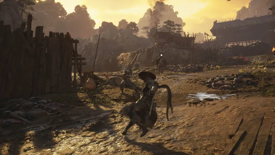 Soul dodges near a mounted opponent on a sunlit Phantom Blade Zero battlefield.