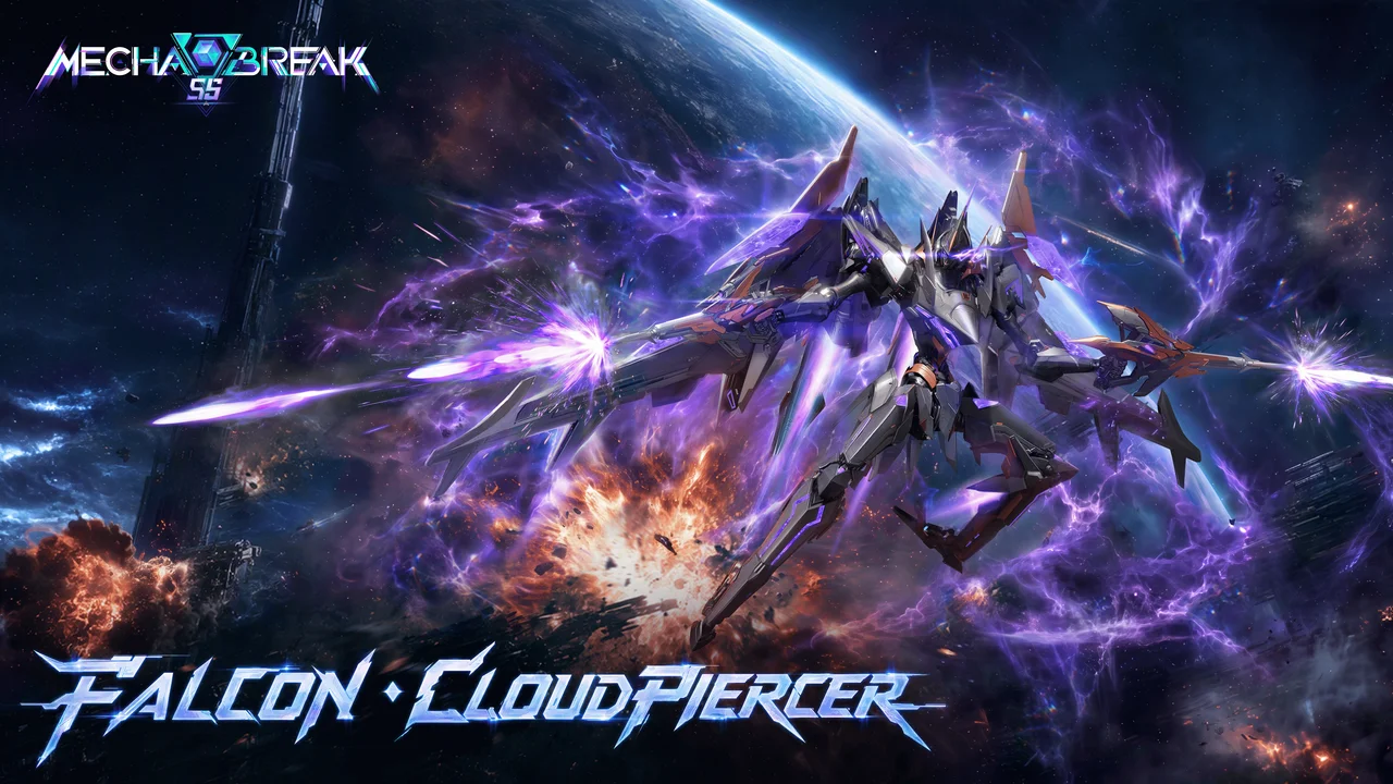 Official Falcon Cloudpiercer promotional artwork from Mecha BREAK.