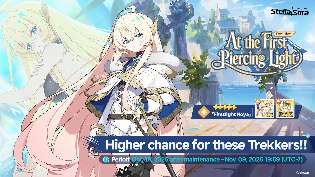 Official Firstlight Noya banner artwork showing the At the First Piercing Light recruitment event.